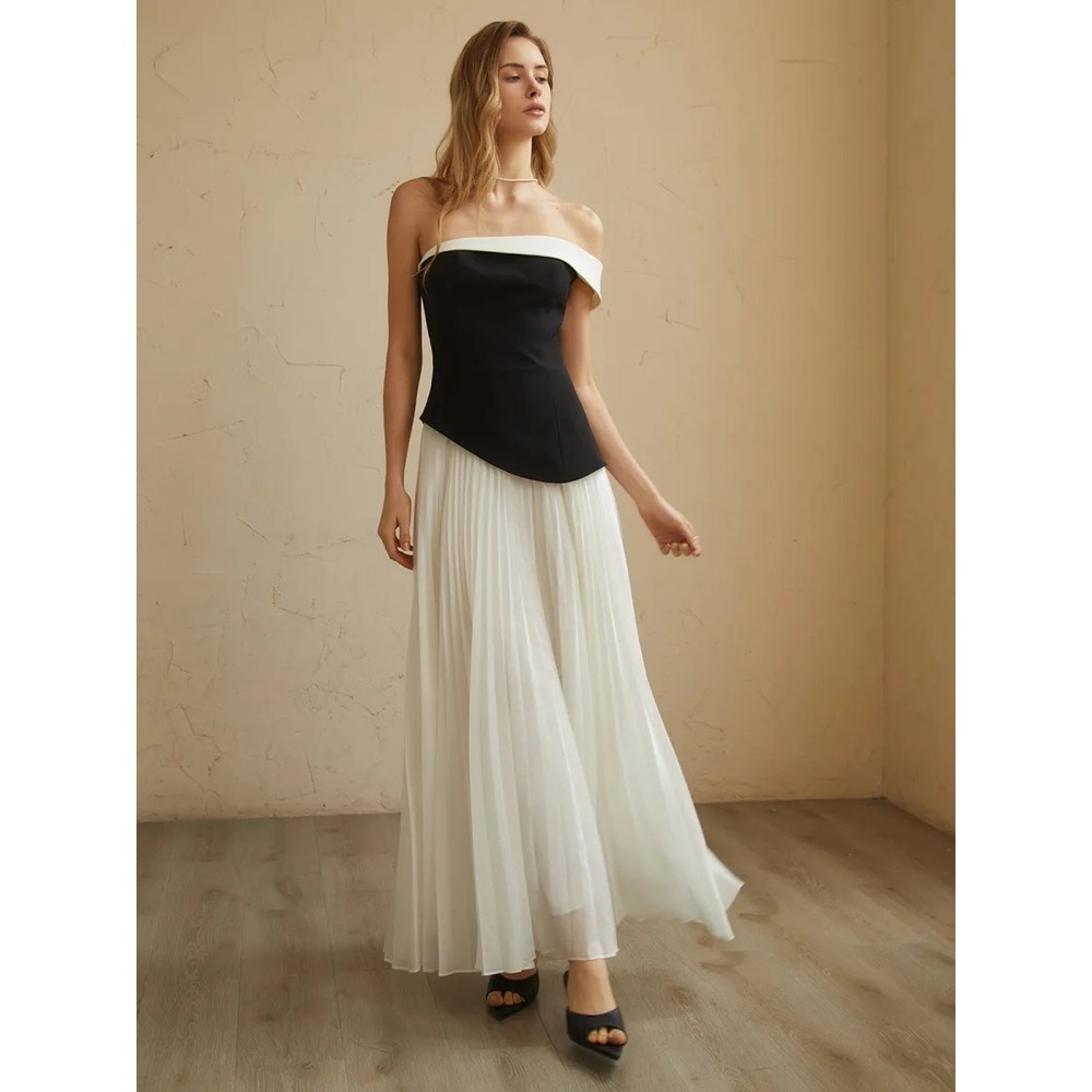 Commense Off-Shoulder Black and White Evening Gown Formal Dress Large - Picture 5 of 17